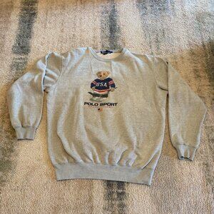 VTG Ralph Lauren Polo Hockey Teddy Bear Gray Sweatshirt L